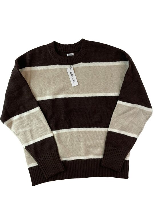 Garage Sweaters - Garage Roxy Supersoft Striped Crew Neck Sweater Armadillo Brown Wmns Sz S $55NWT